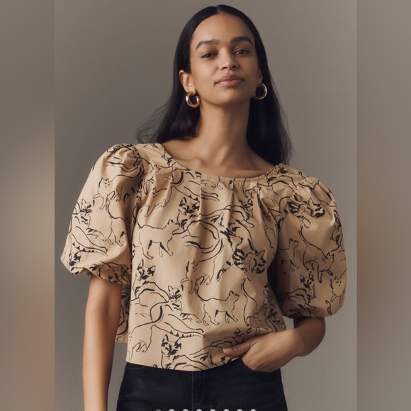 Anthropologie Tops - SOLD - NWT - Anthropologie Beige Cat Patterned Blouse